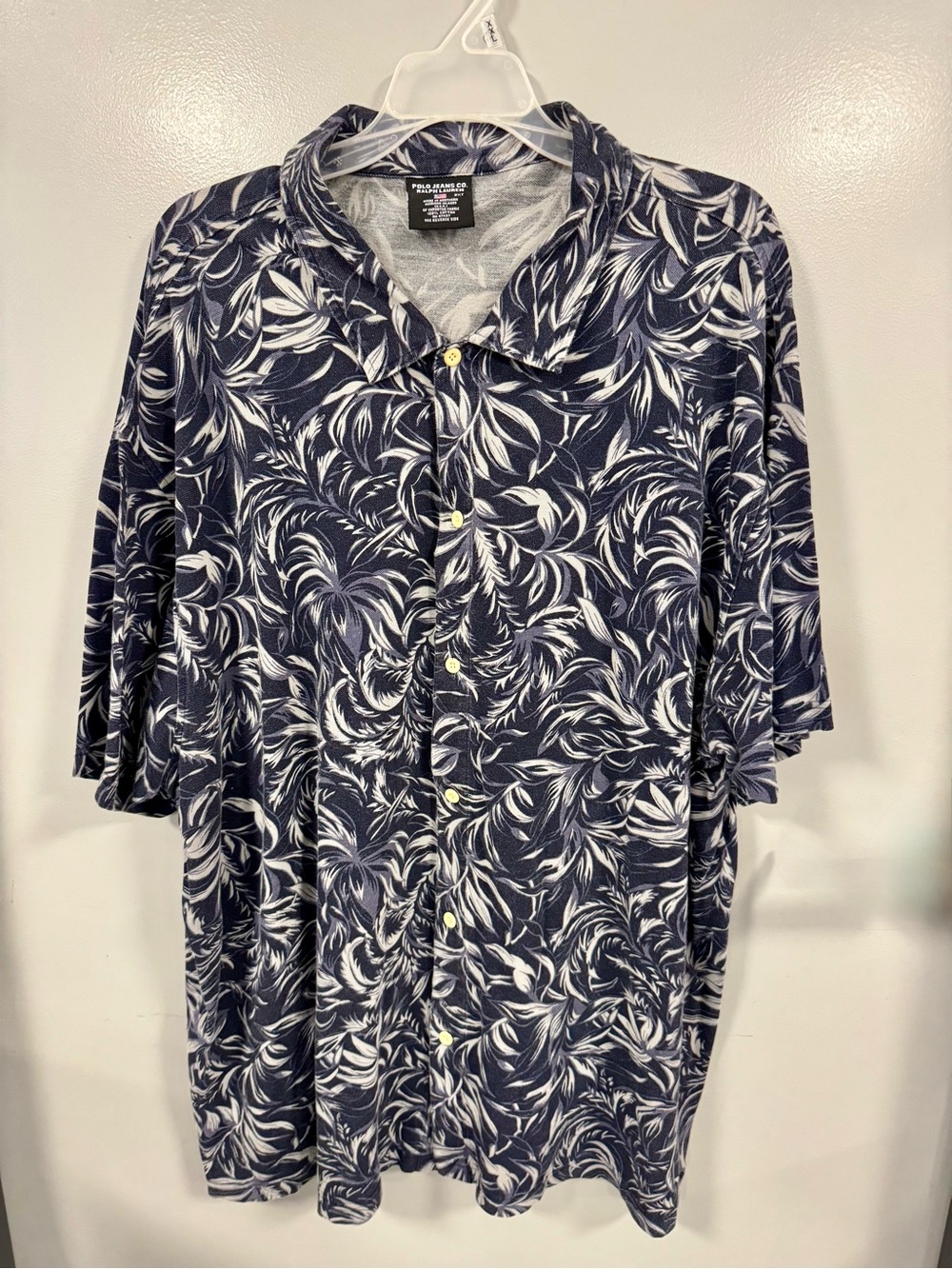 Ralph Lauren Navy and White Tropical Button-Down Shirt-2XL TALL